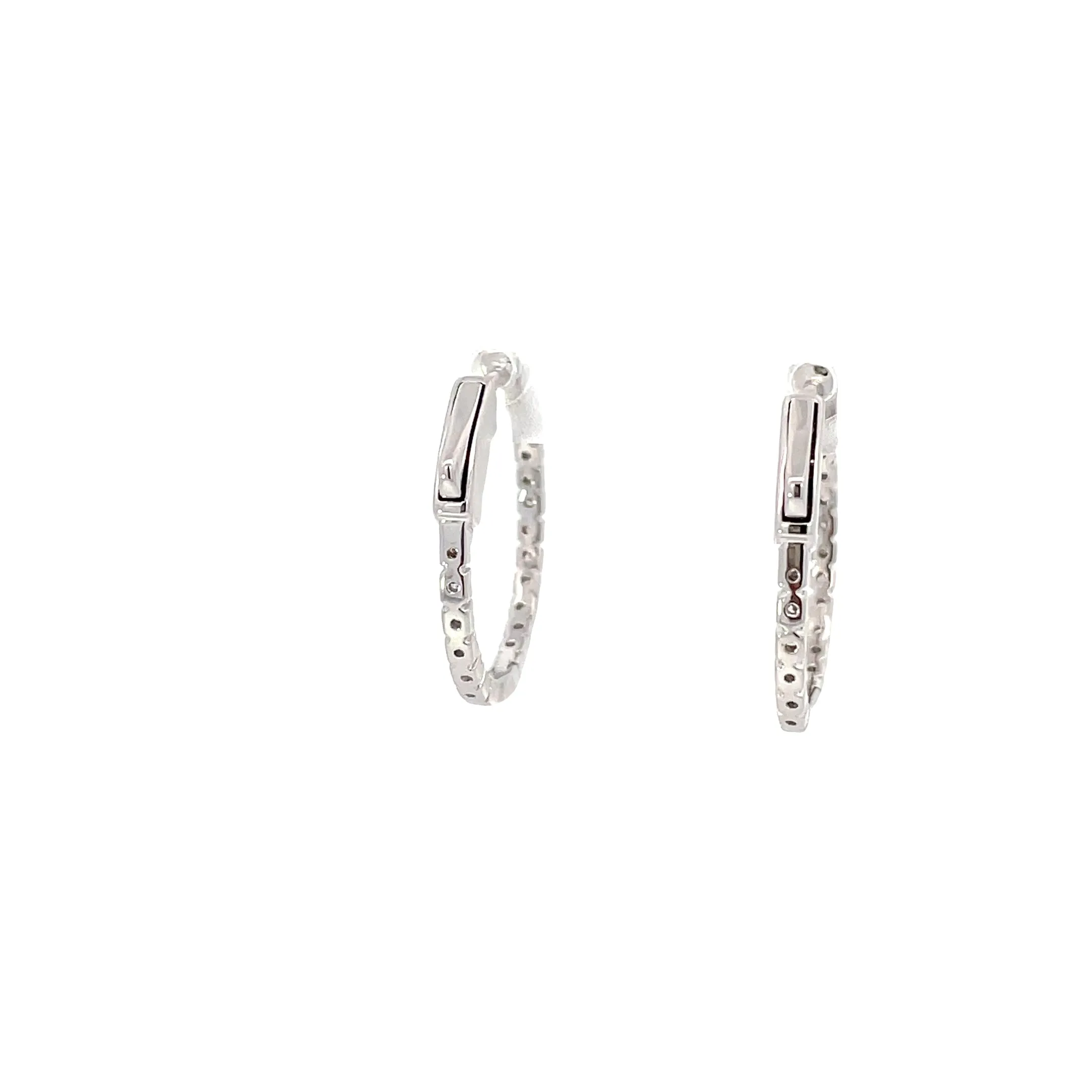 14 Karat White Gold Diamond Hoops