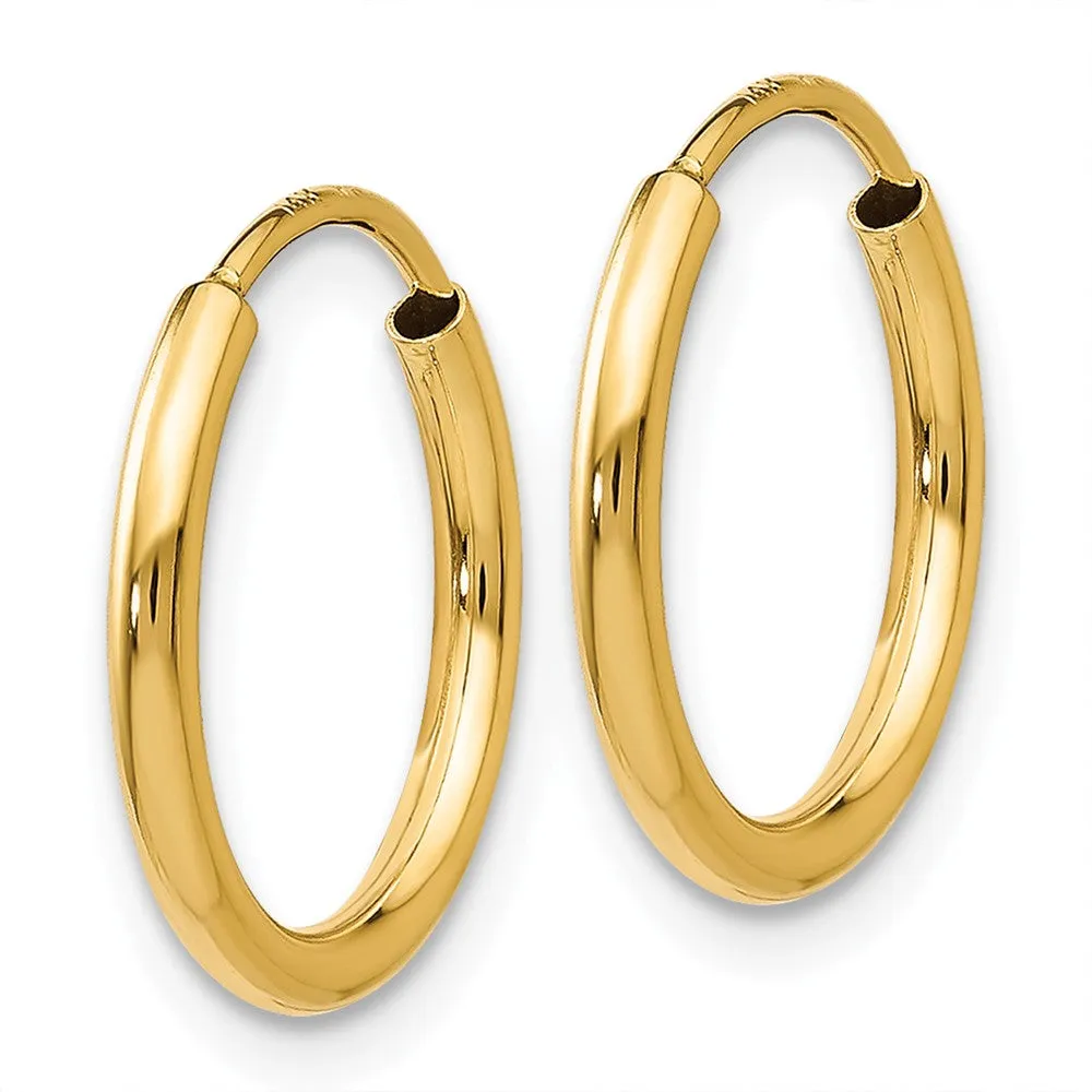 1.5mm x 13mm 14k Yellow Gold Polished Round Endless Hoop Earrings