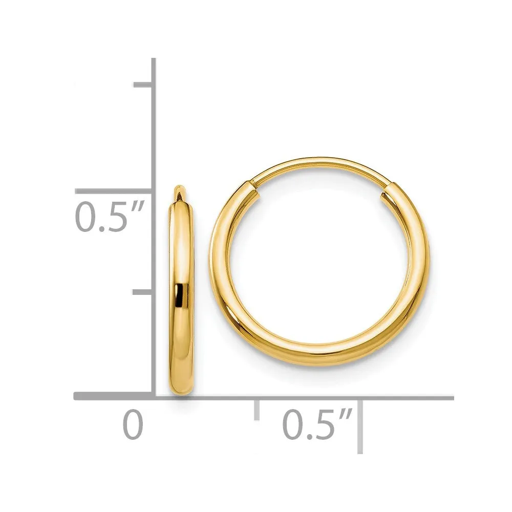 1.5mm x 13mm 14k Yellow Gold Polished Round Endless Hoop Earrings