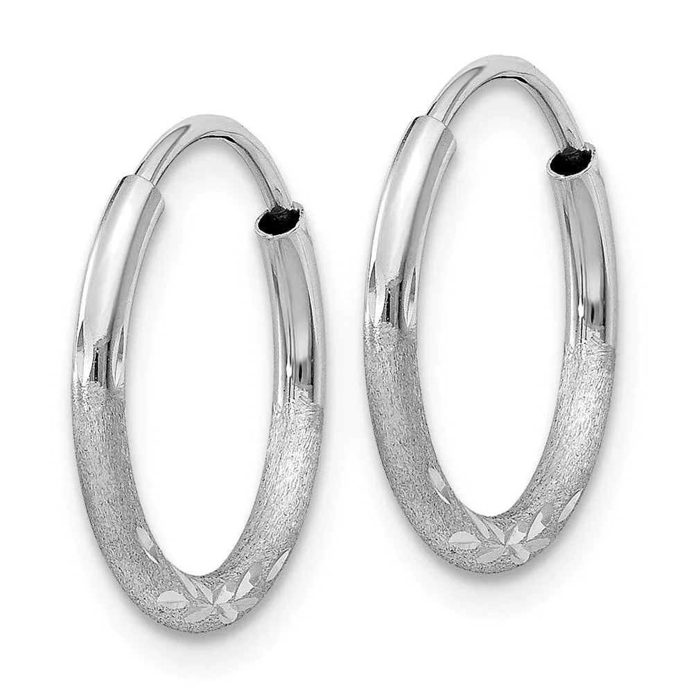 1.5mm x 15mm 14k White Gold Satin Diamond-Cut Endless Hoop Earrings