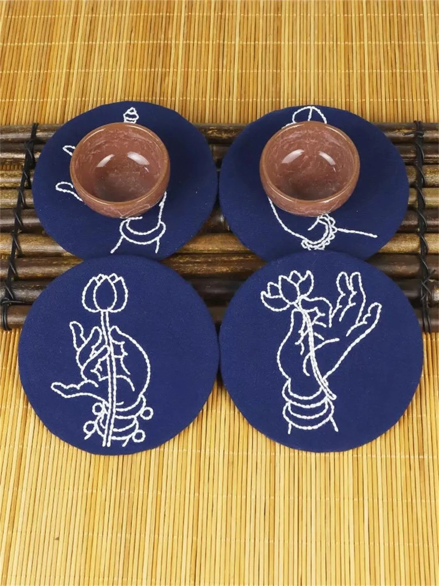 4 Pcs Set Coaster Buddha's Hand Beginner DIY Embroidery Kit