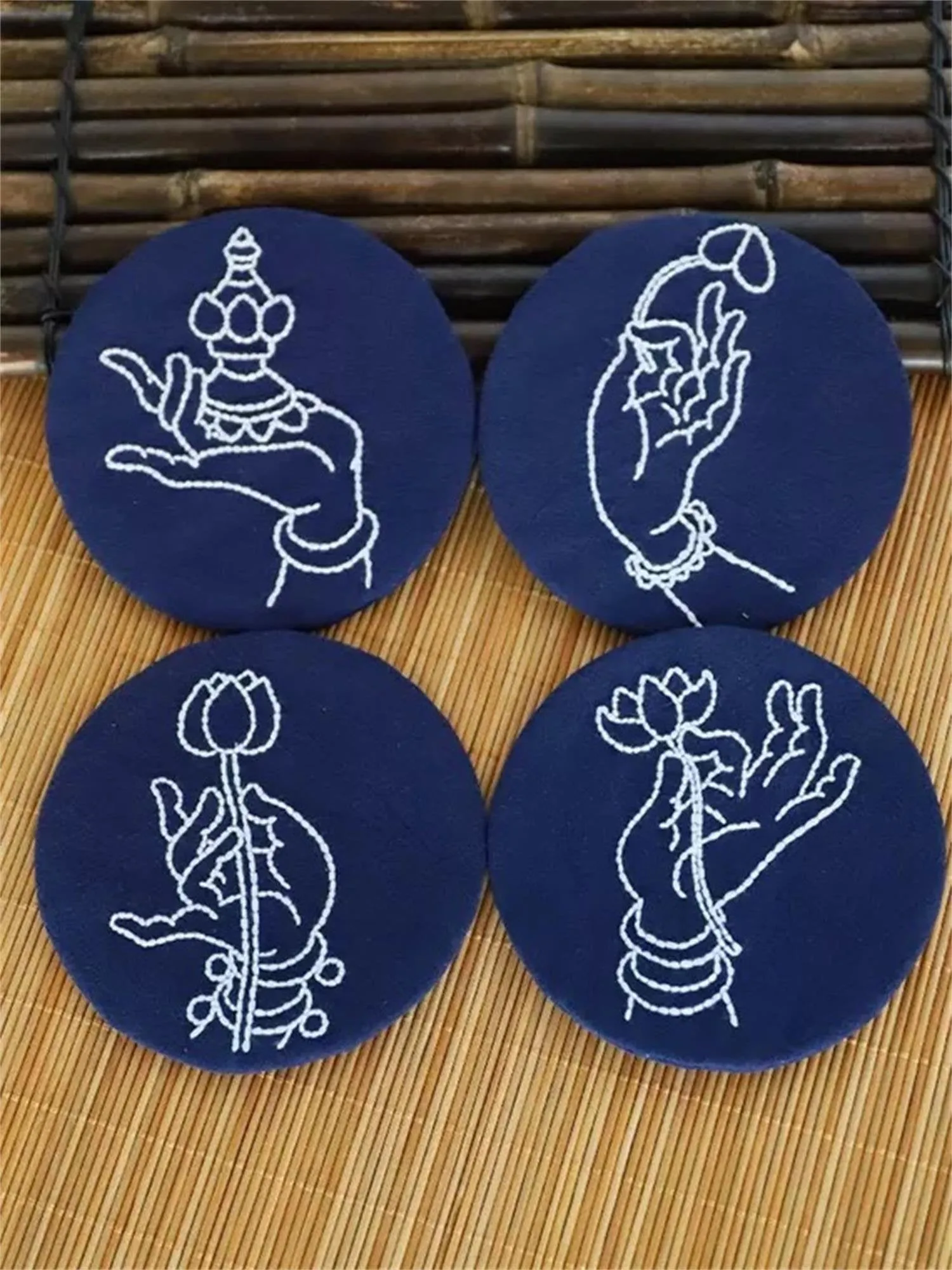 4 Pcs Set Coaster Buddha's Hand Beginner DIY Embroidery Kit