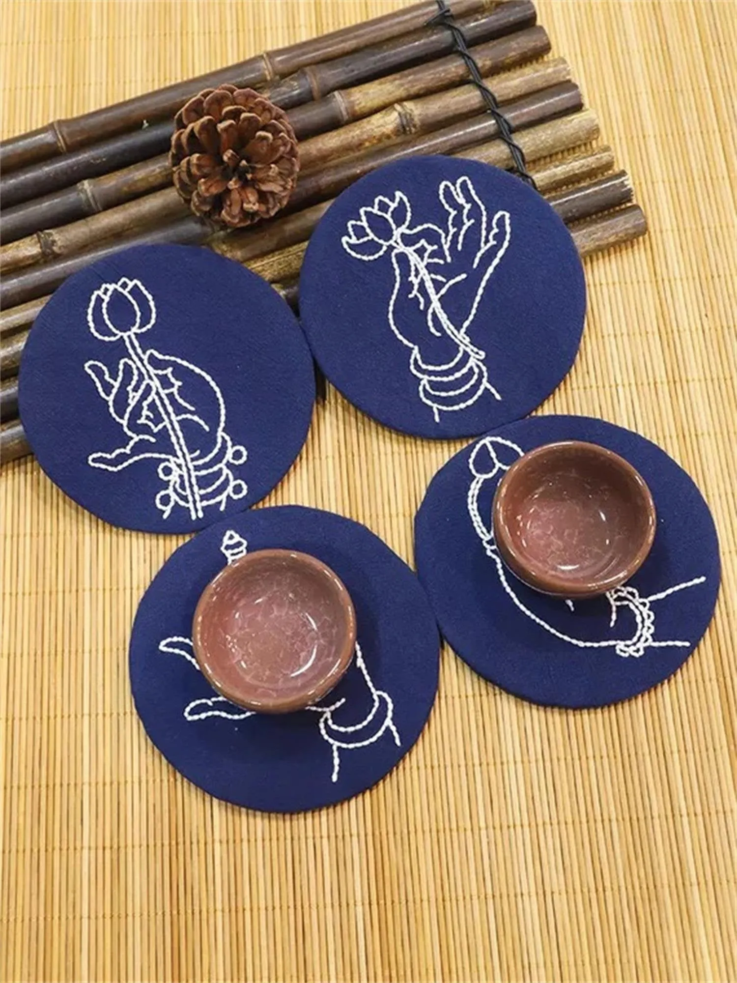 4 Pcs Set Coaster Buddha's Hand Beginner DIY Embroidery Kit