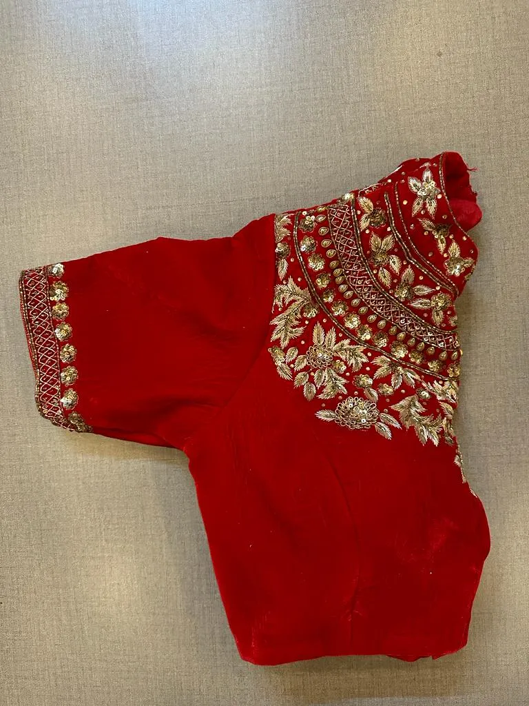 50w476-RO  Red High Neck Designer Saree Blouse With Embroidery