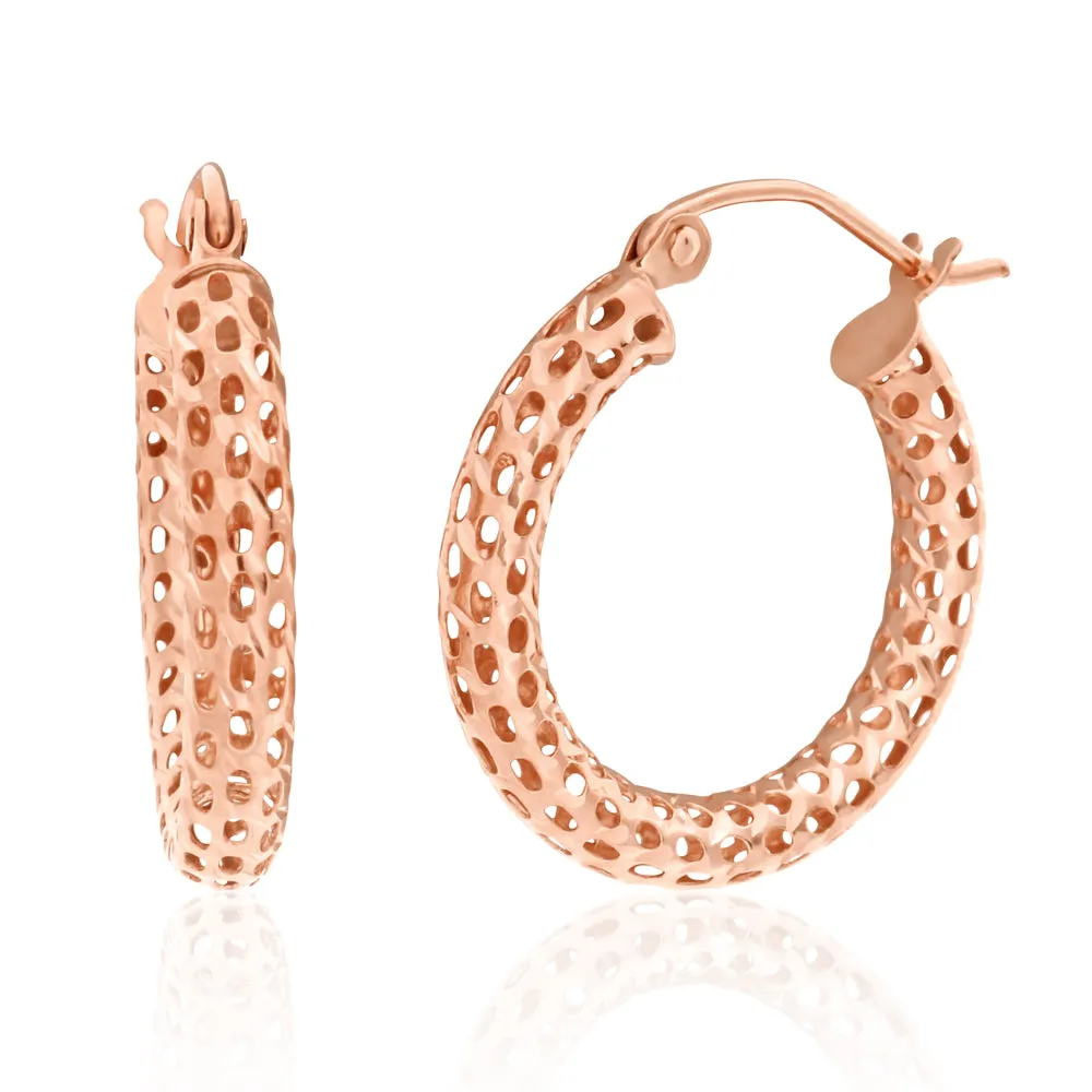 9ct rose Gold Cutout All Round 3mm x 20mm Hoops Earrings