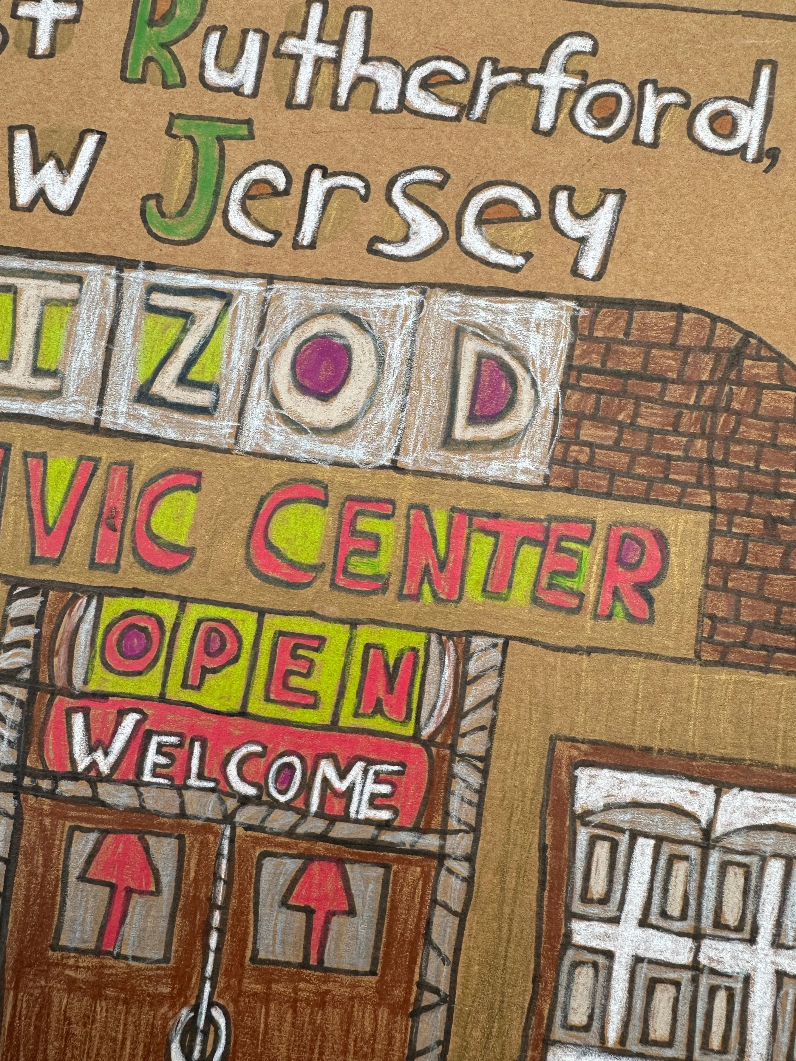 Adam Elias Hines - Izod Civic Center Drawing on Cardboard