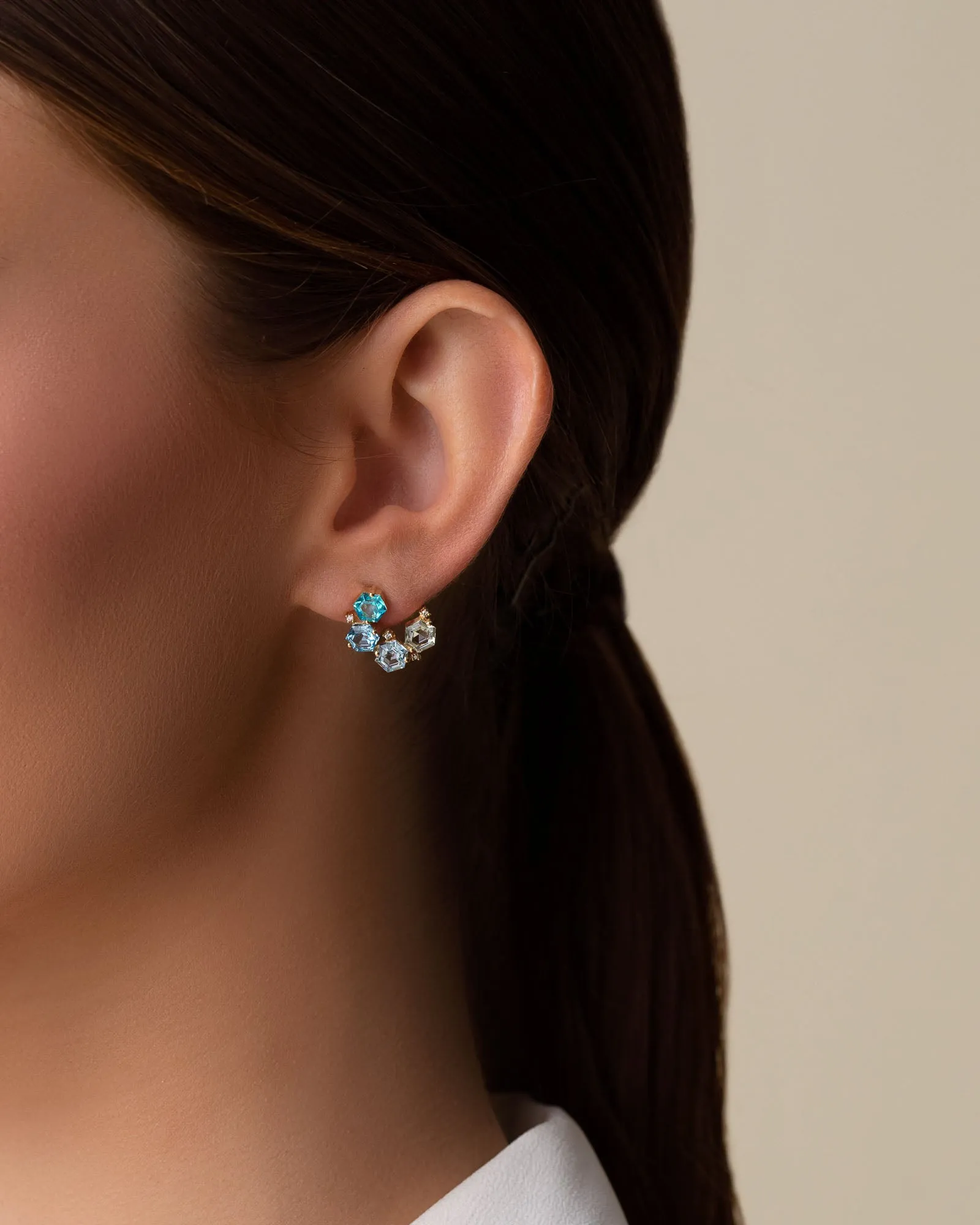 Amalfi Hexagon Cut Blue Mix Sideways Mini Hoops