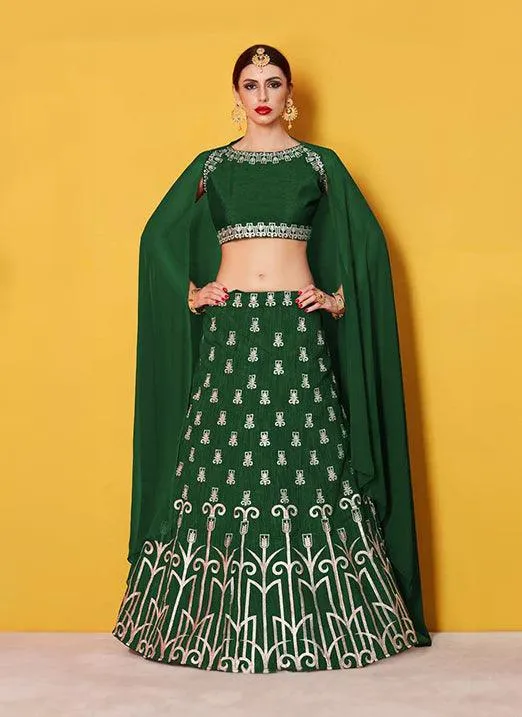 Amusing Green Lehenga Choli With Green Georgette Dupatta Set