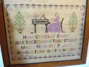 Antique 1905 Primitive Embroidery NEEDLEPOINT SAMPLER EARLY FOLK ART