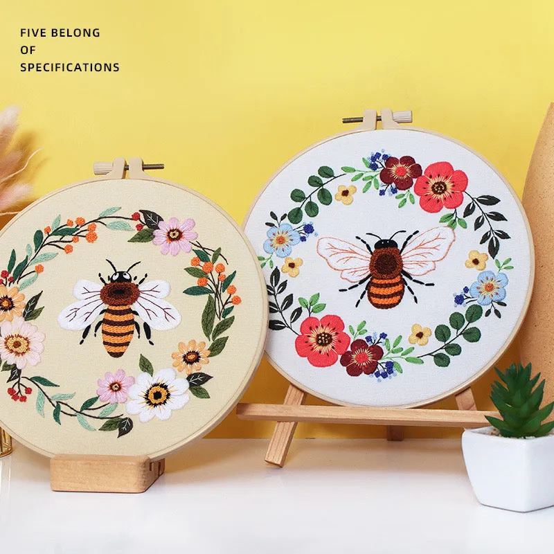 Bees & Flowers Hand Embroidery DIY Kit 20cm