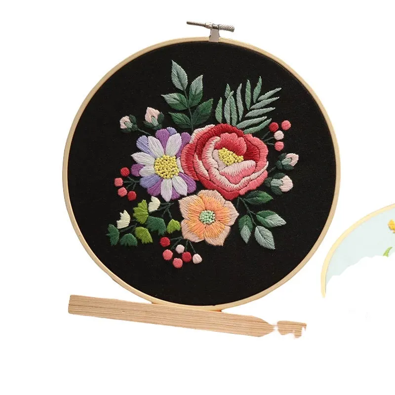 Beginners Flower Bouquet DIY Hand Embroidery Kit 20cm