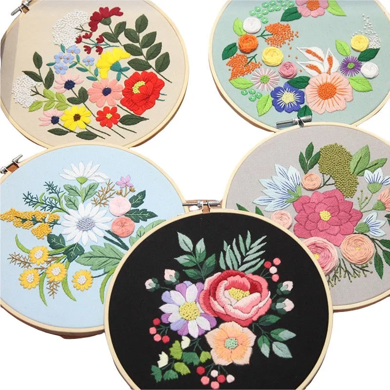 Beginners Flower Bouquet DIY Hand Embroidery Kit 20cm