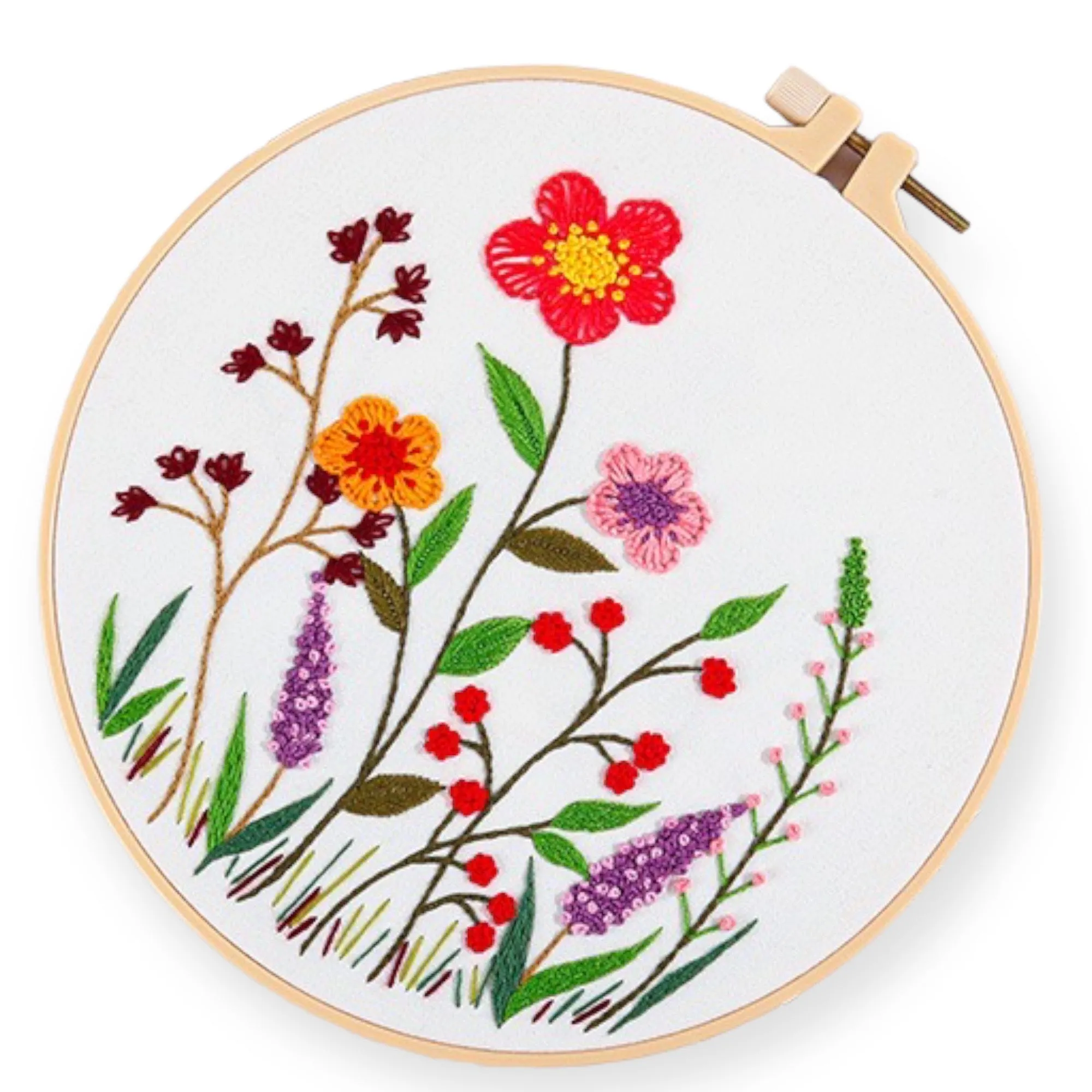 Beginners Wild Flowers Hand Embroidery DIY Kit 20cm