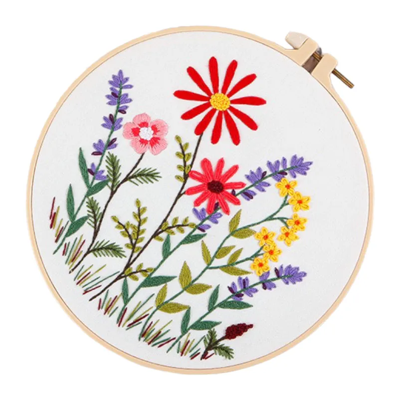 Beginners Wild Flowers Hand Embroidery DIY Kit 20cm