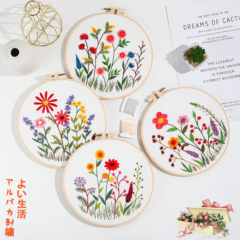 Beginners Wild Flowers Hand Embroidery DIY Kit 20cm