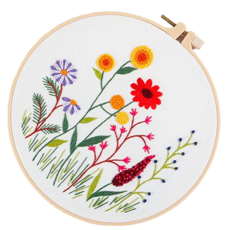 Beginners Wild Flowers Hand Embroidery DIY Kit 20cm