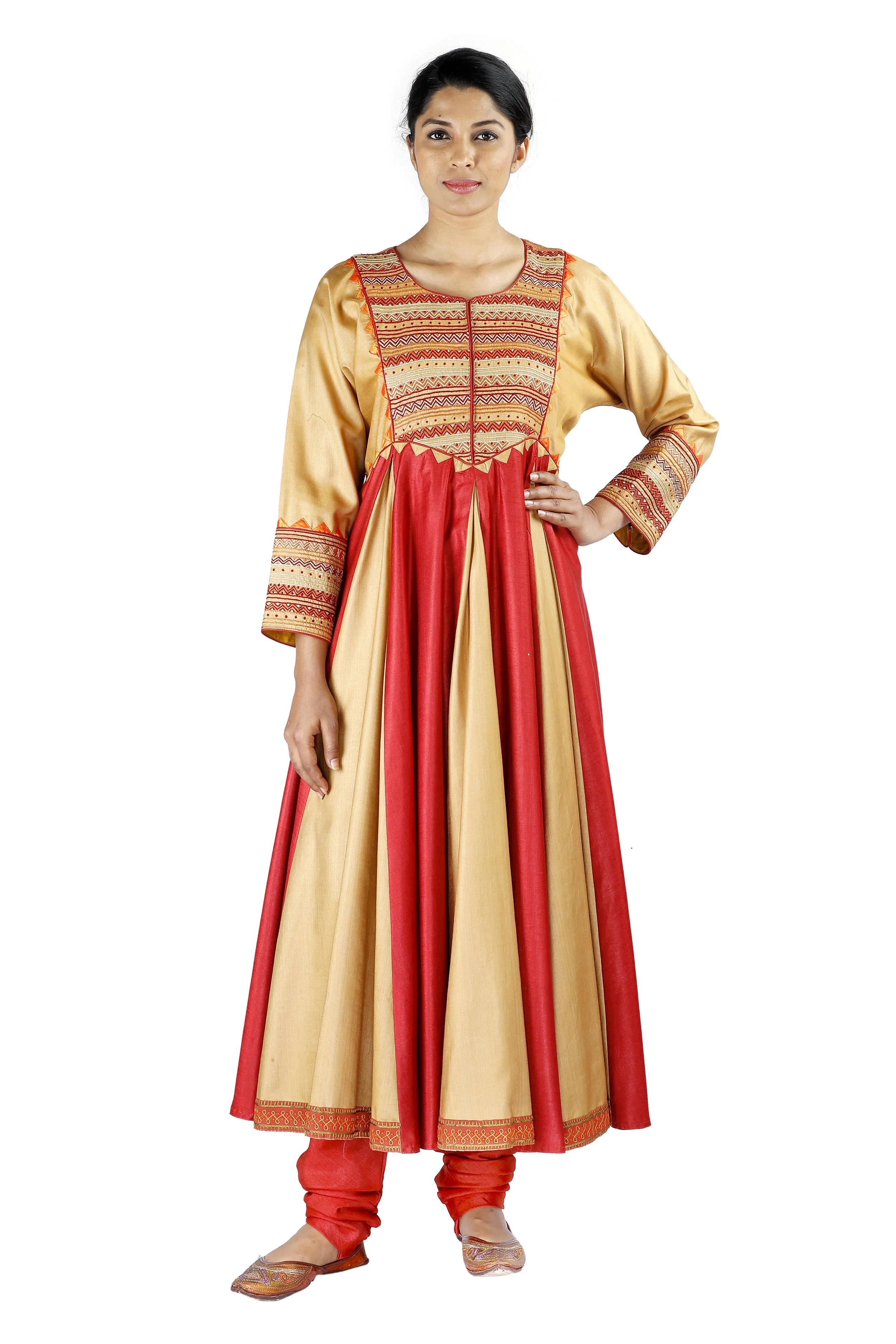 Beige and Red Silk Salwar