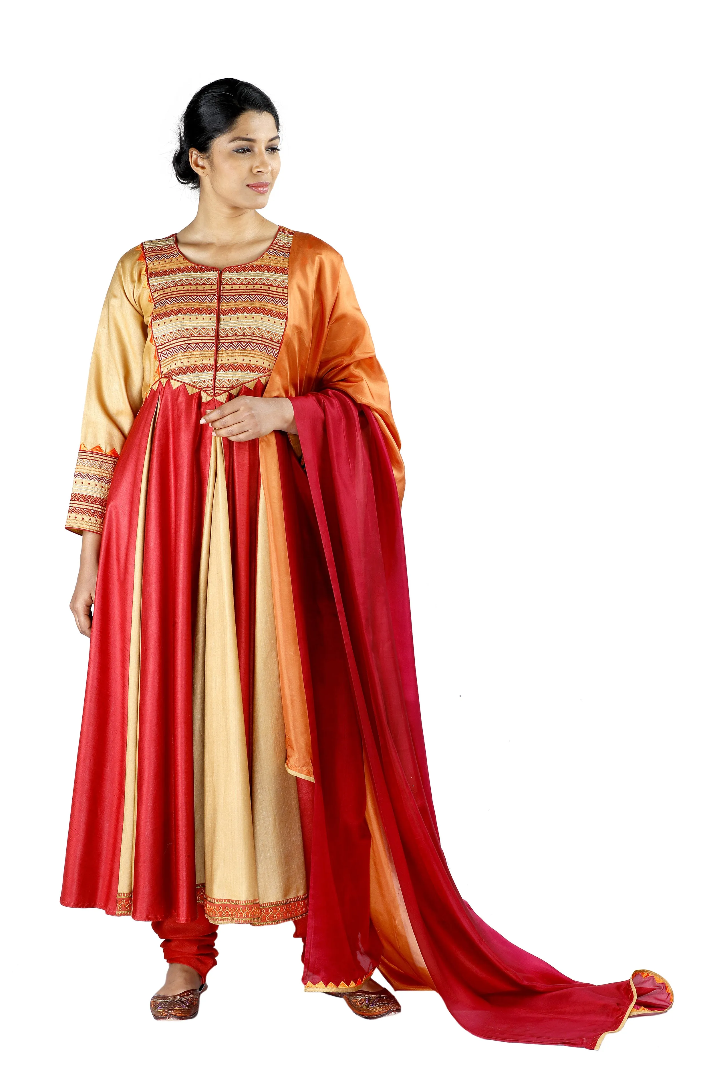 Beige and Red Silk Salwar