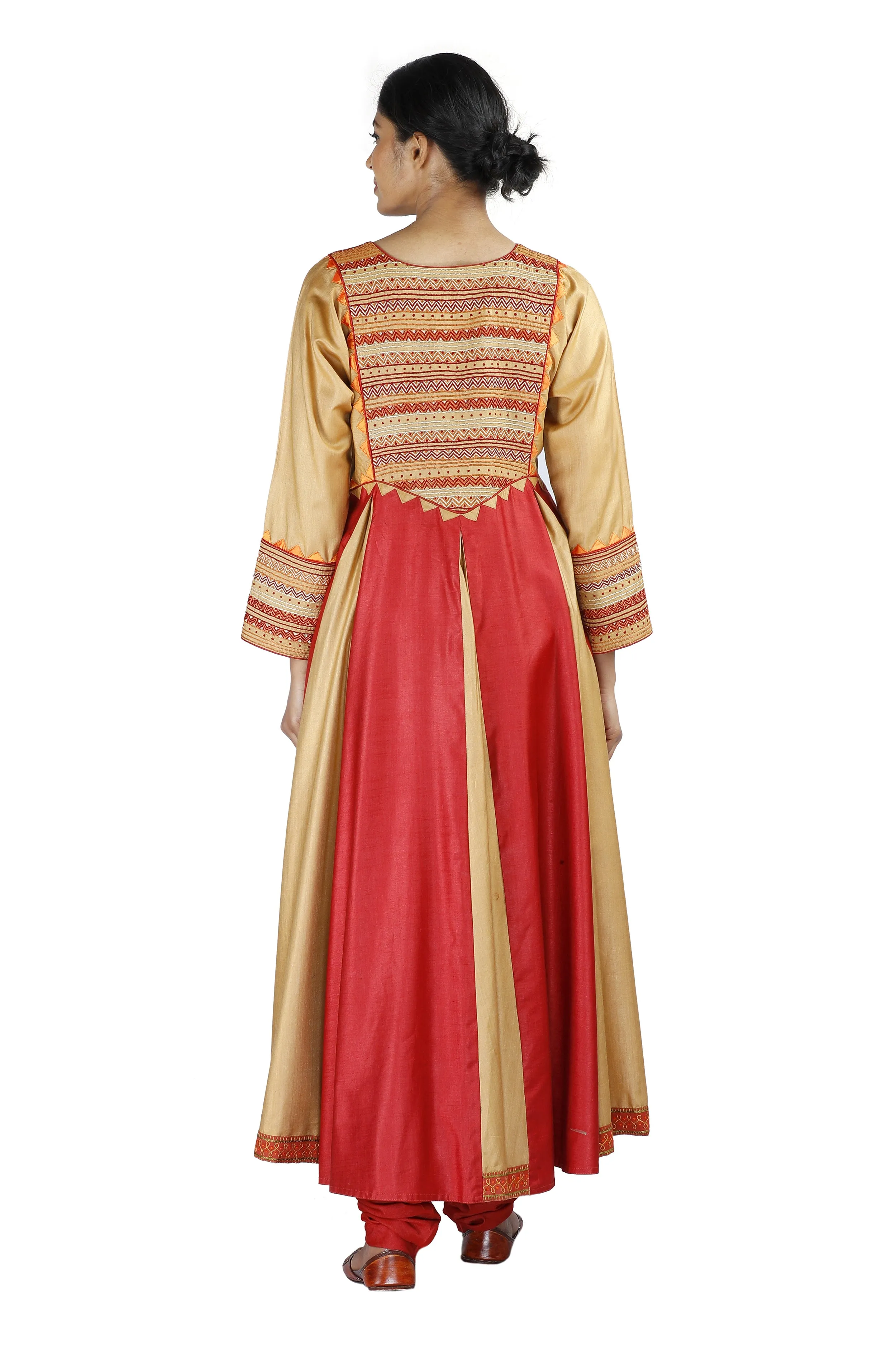 Beige and Red Silk Salwar