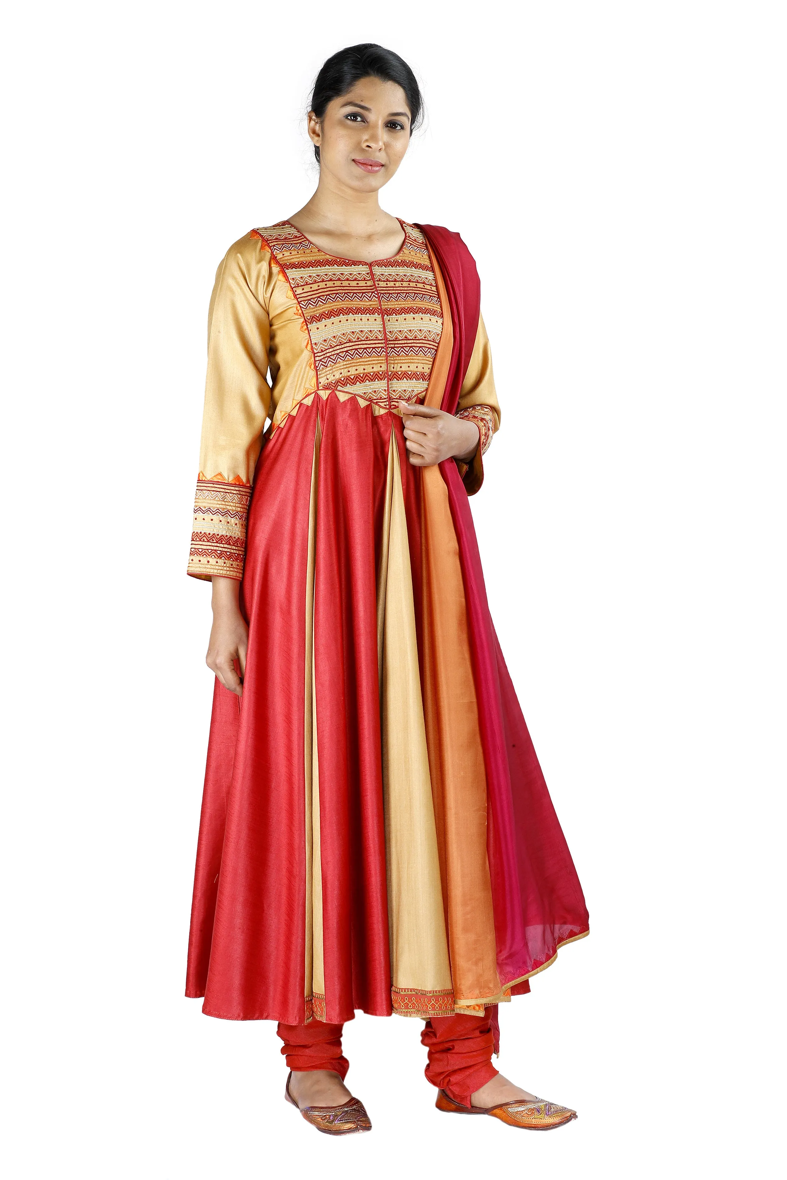 Beige and Red Silk Salwar