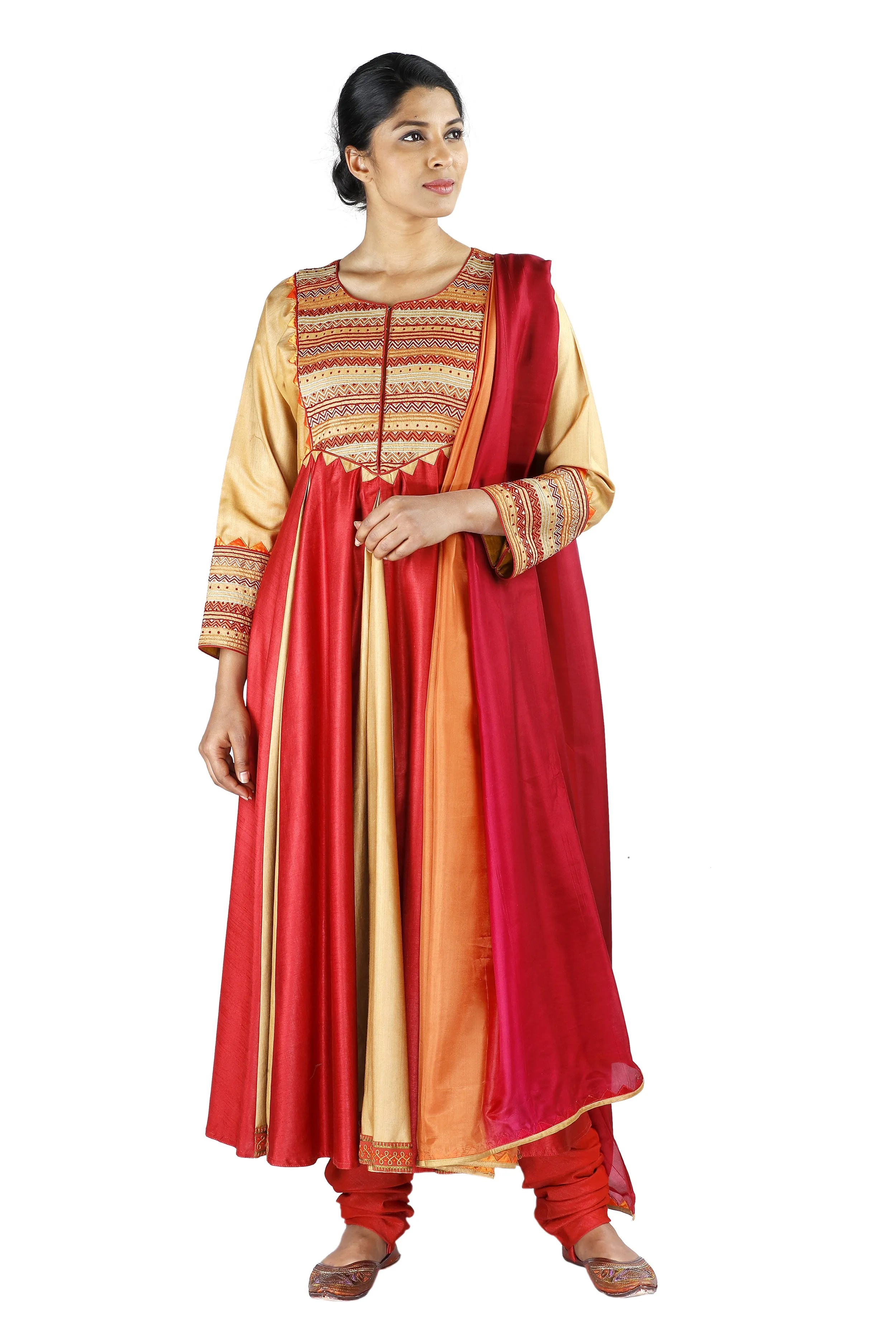 Beige and Red Silk Salwar