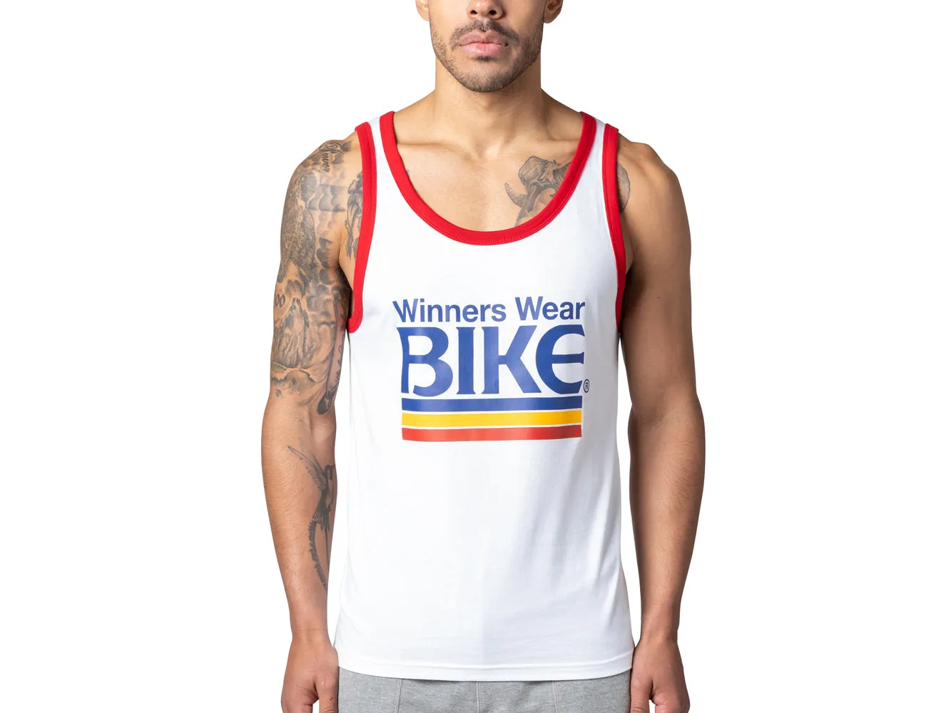 BIKE Logo Ringer Tank Top White Red