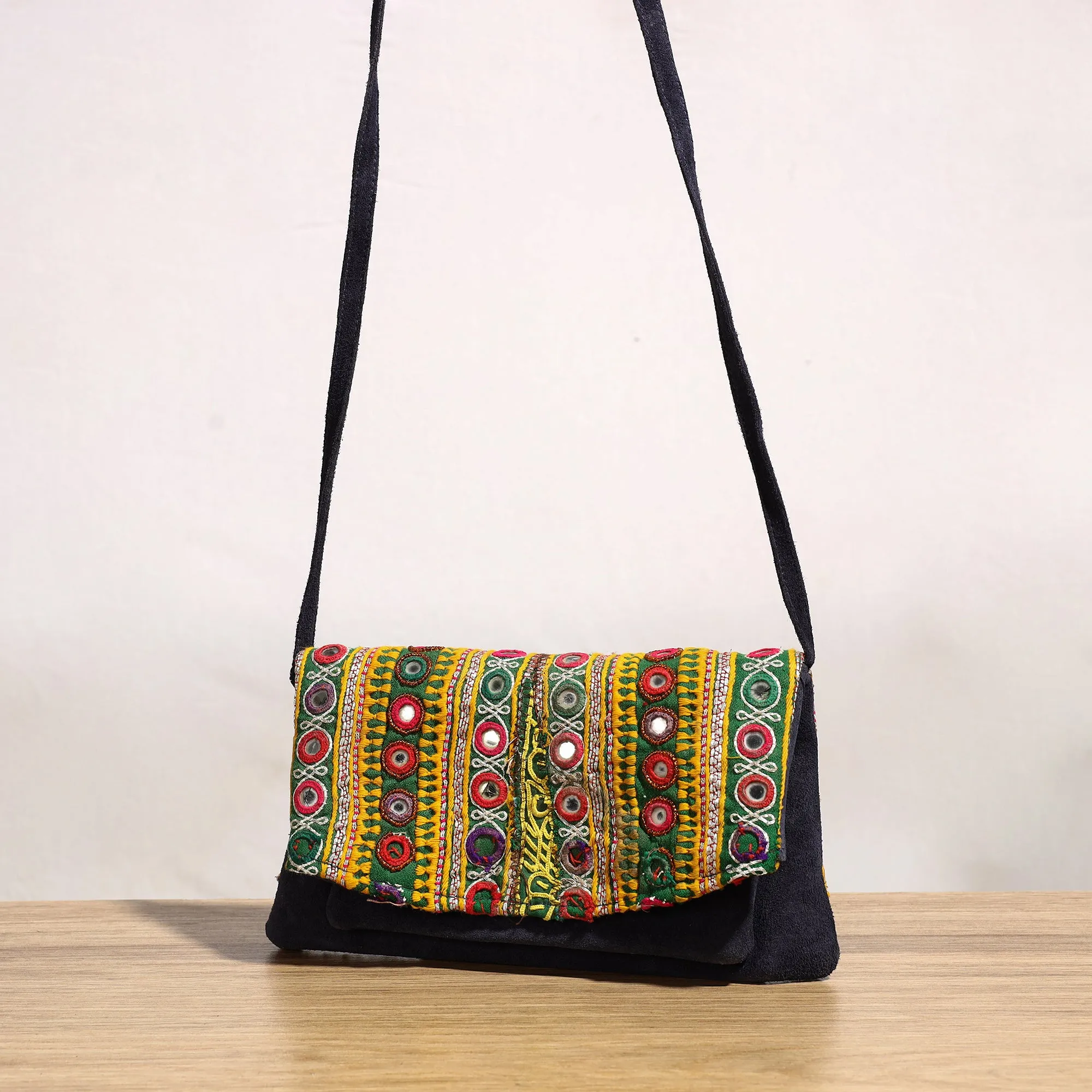 Blue - Banjara Vintage Embroidery Mirror & Coin Work Sling Bag