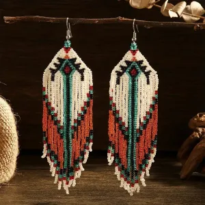 Boho Style Long Drop Handmade Earrings