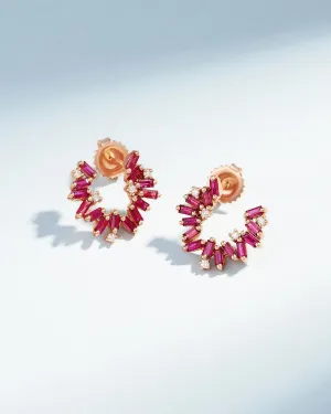 Bold Burst Ruby Sideways Mini Hoops