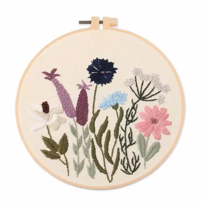 Botanical Wild Flowers Hand Embroidery Kit 20cm