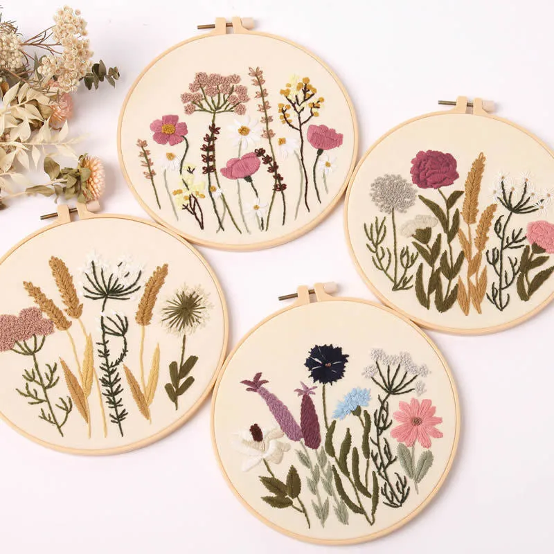 Botanical Wild Flowers Hand Embroidery Kit 20cm