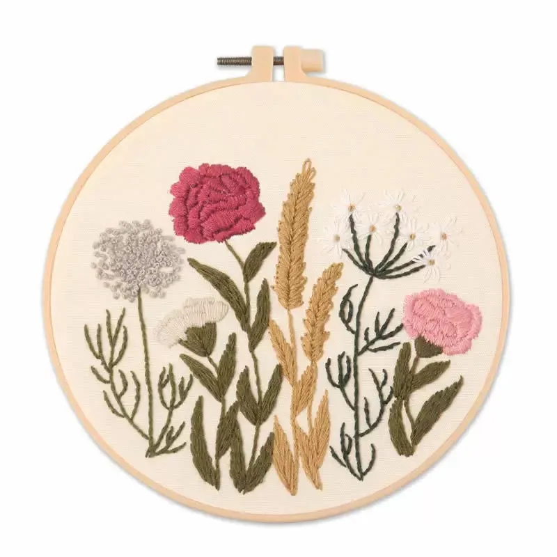 Botanical Wild Flowers Hand Embroidery Kit 20cm