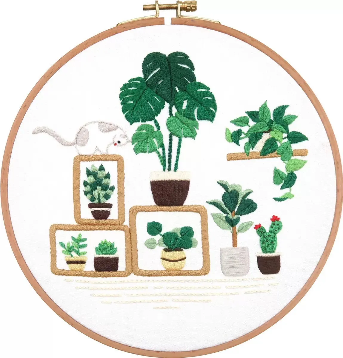 Cat & Plants DIY Hand Embroidery Kit 20cm