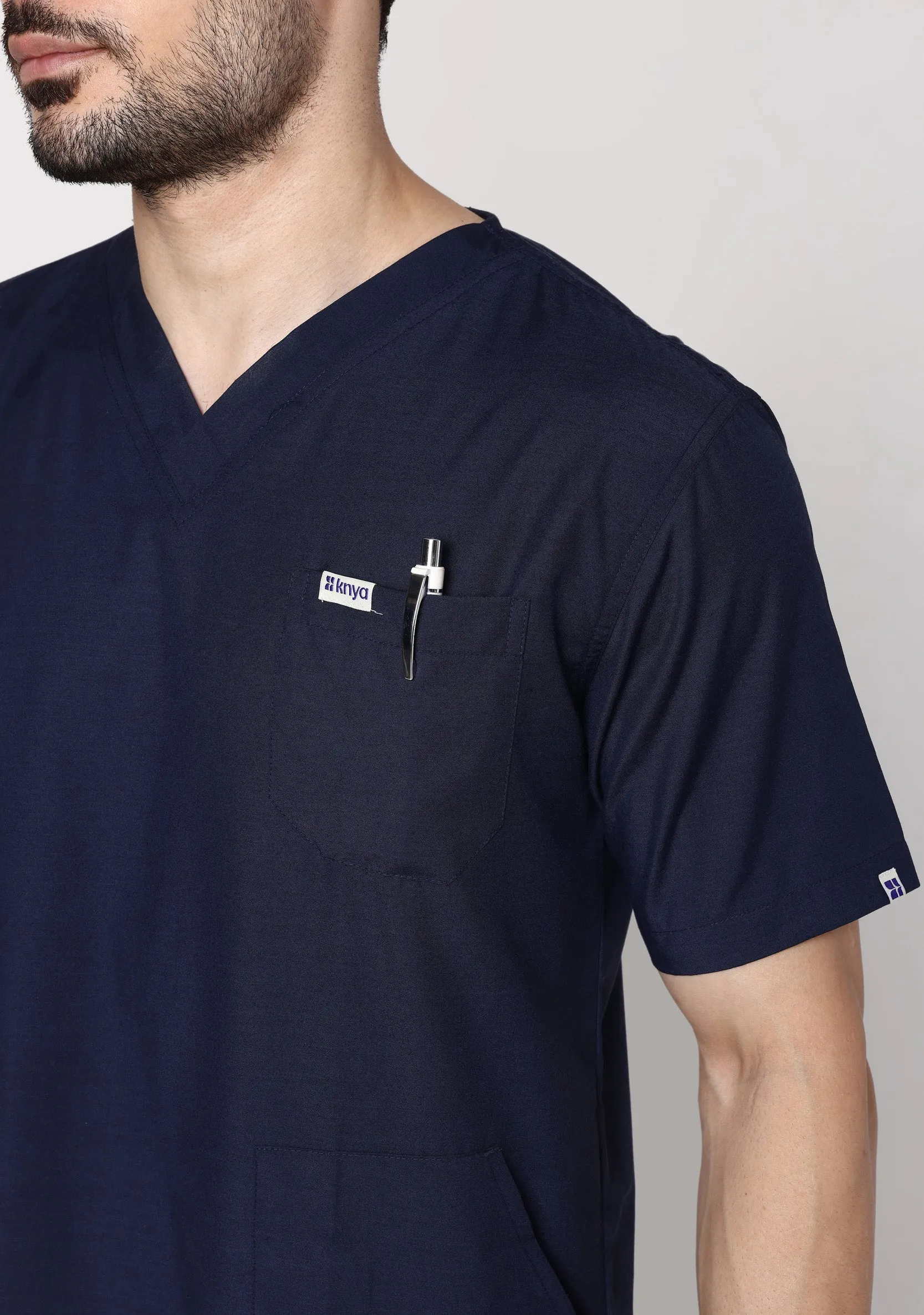 Classic Men's V-Neck (Navy Blue) Plus Size Scrub