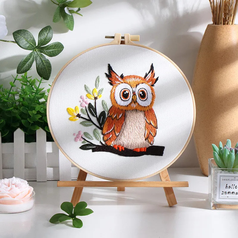 Cute Cartoon Owl Hand Embroidery DIY Kit 20cm