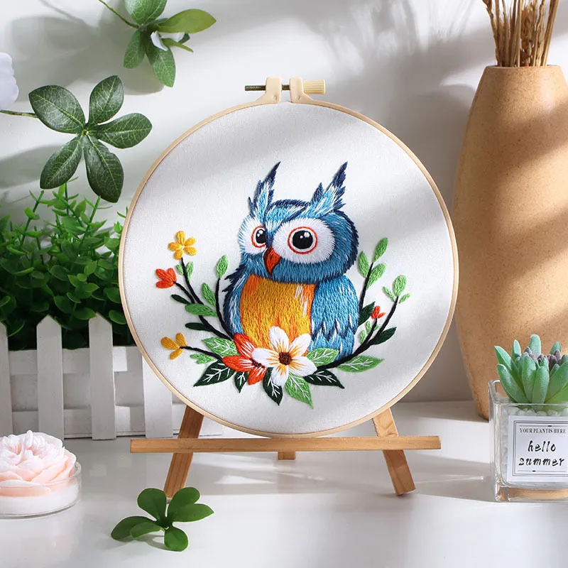 Cute Cartoon Owl Hand Embroidery DIY Kit 20cm