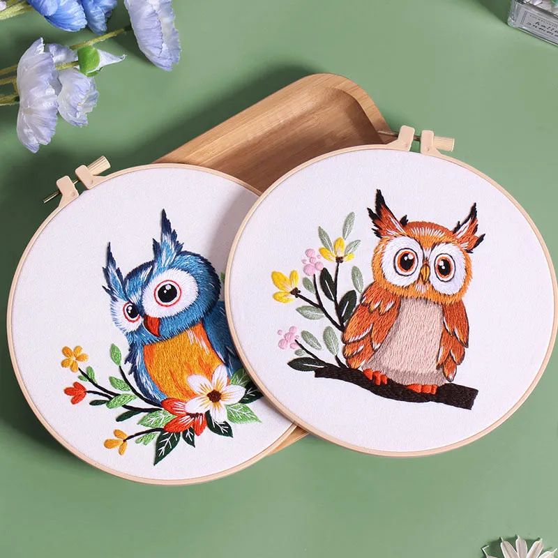 Cute Cartoon Owl Hand Embroidery DIY Kit 20cm