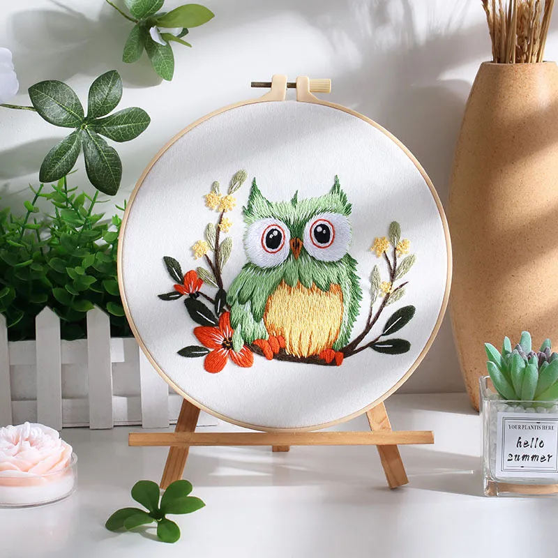 Cute Cartoon Owl Hand Embroidery DIY Kit 20cm