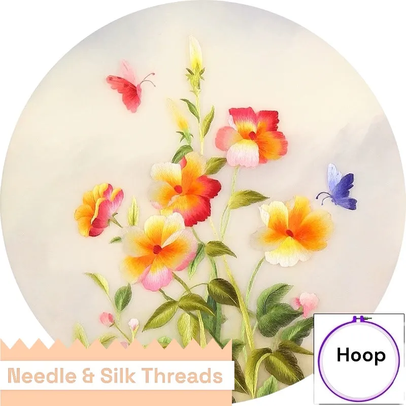 DIY Silk Embroidery kit Colorful Flowers 20cm