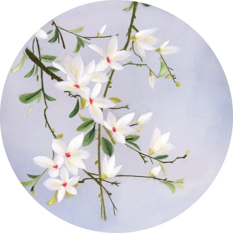 DIY Silk Embroidery kit White Flowers 20cm