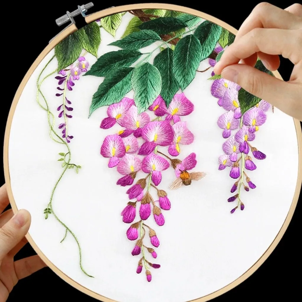 DIY Silk Embroidery kit Wisteria Flowers 20cm