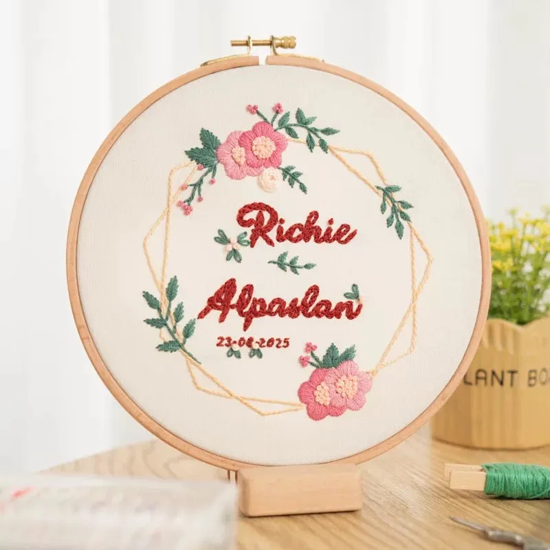 DIY Your Name Floral Hand Embroidery Kit 20cm