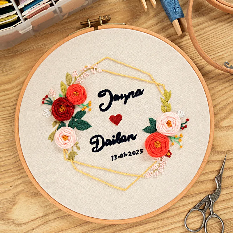 DIY Your Name Floral Hand Embroidery Kit 20cm