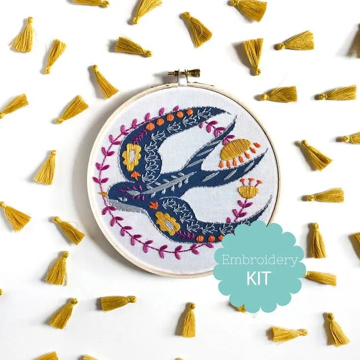 Embroidery Kit by Rikrack- Folk Art Swallow