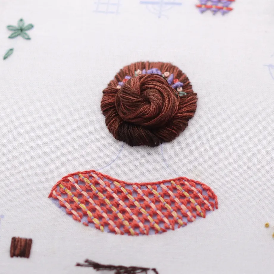 Embroidery Sampler Kit: Floral Bun