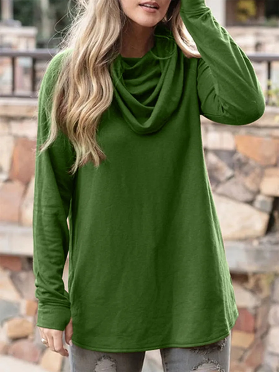 Fashion all-match pile collar casual solid color long-sleeved T-shirt top