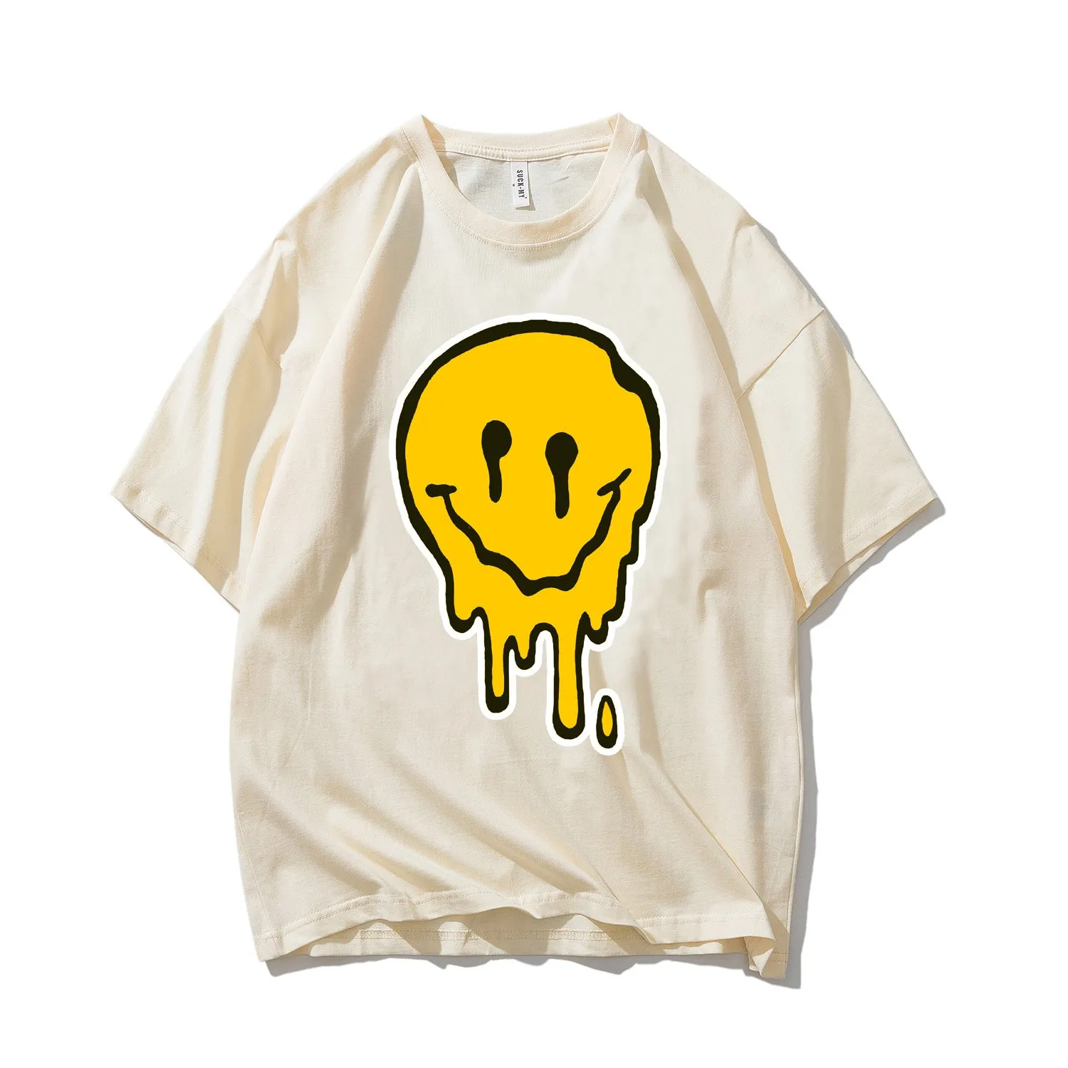 Fashion casual smiley print short-sleeved cotton T-shirt