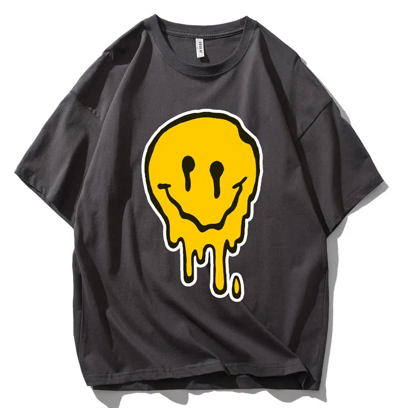 Fashion casual smiley print short-sleeved cotton T-shirt