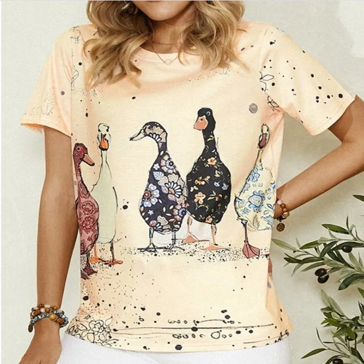 Fashion short-sleeved round neck printed casual t-shirt