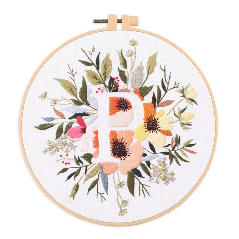 Floral Alphabet Hand Embroidery DIY Kit 20cm